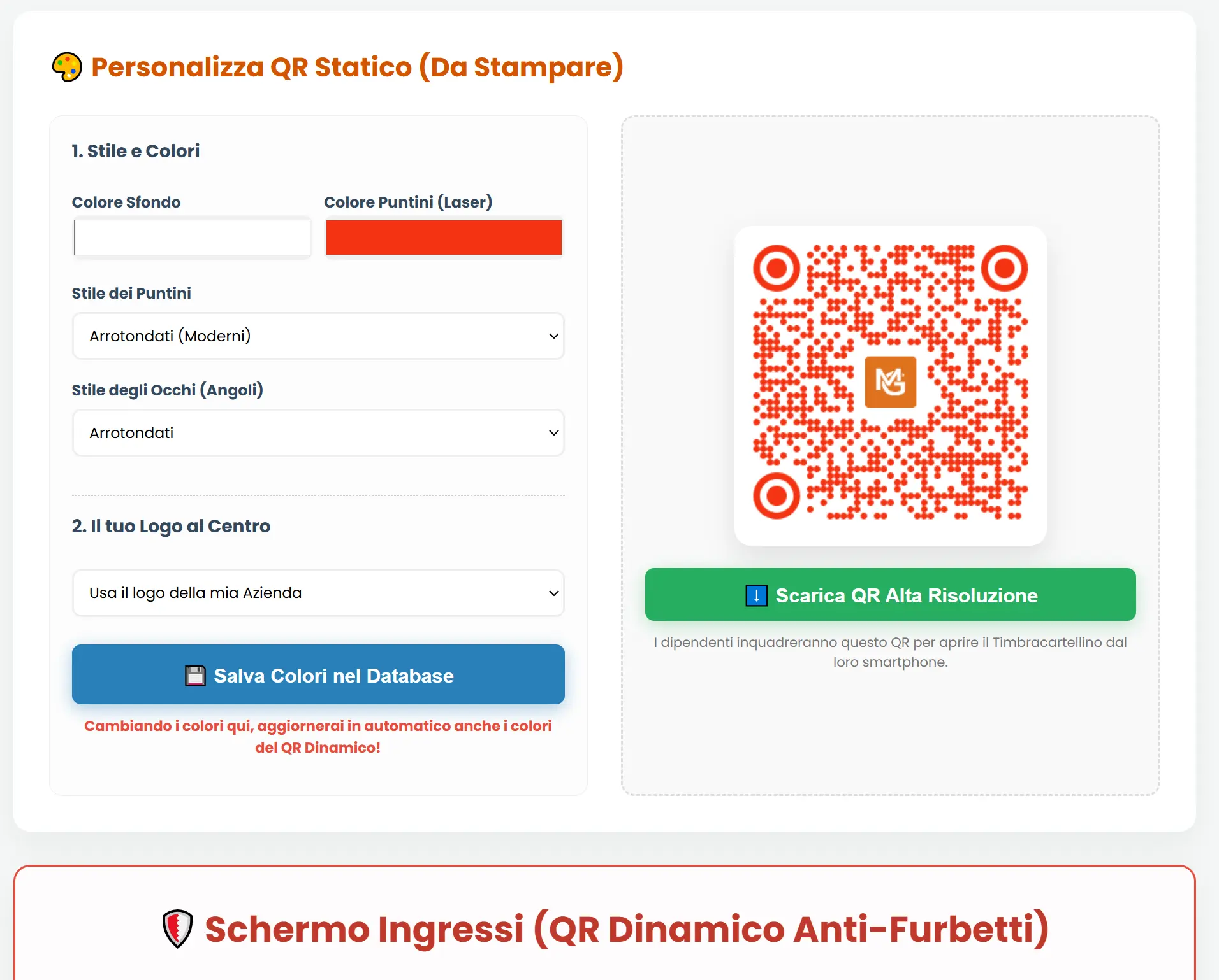 Gestione personale QR statico e dinamico per timbratura dipendenti